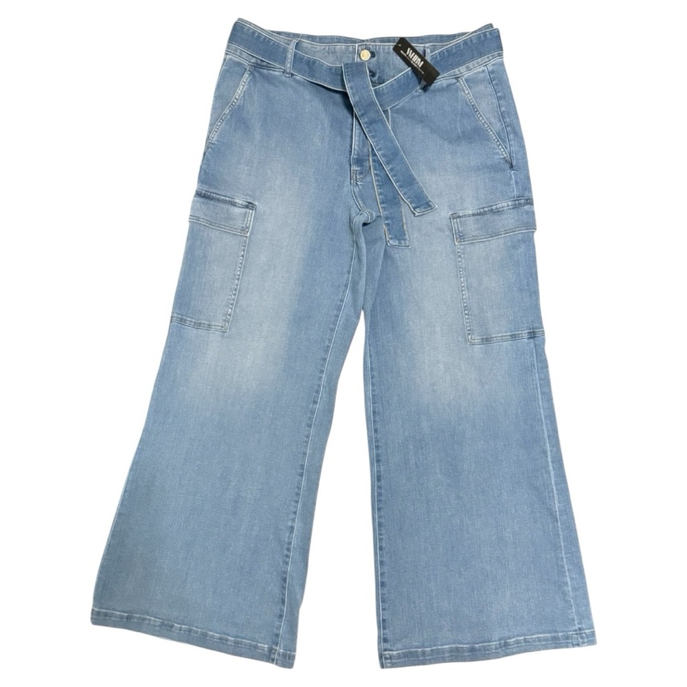 WHBM Extra High-Rise Wide Leg Utility Cargo Jeans Women's 18 Light Wash NWT